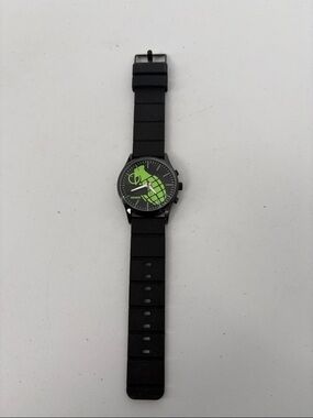 🐯 Grenade Launch Black Silicone Strap Watch with Green Dial Accent